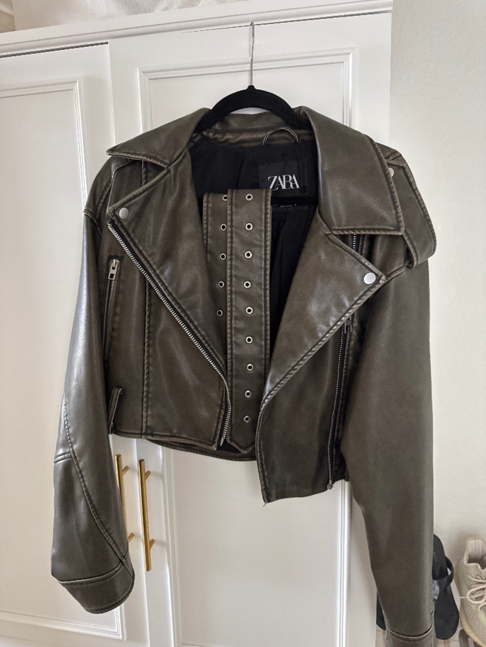 Olive green/brownish Zara faux leather jacket
